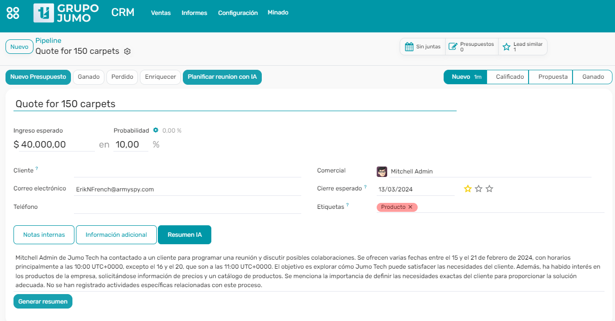 Mejora tu gestión de leads con funciones avanzadas de IA con Odoo Community Plus